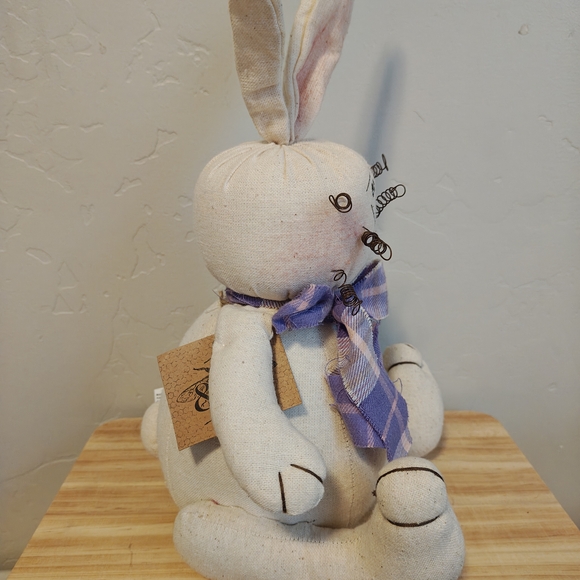 Honey And Me Handmade Cream Bunny Plush with Purple Plaid Bow "Rusty" - Picture 5 of 6